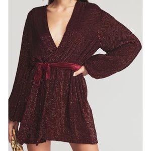 NWT Retrofete Gabrielle sequin robe plum burgundy long sleeve mini dress Large